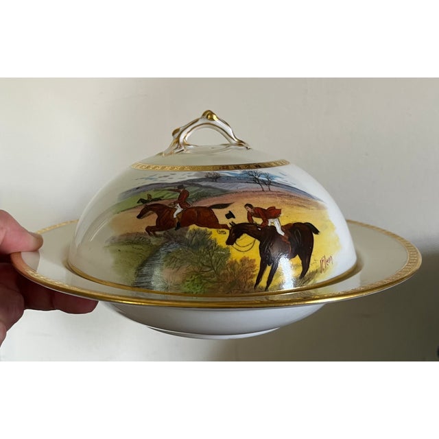 Antique Minton Porcelain Equestrian Covered Dish With Hand Painted Horses and Riders by J. E. Dean For Sale In New York - Image 6 of 13