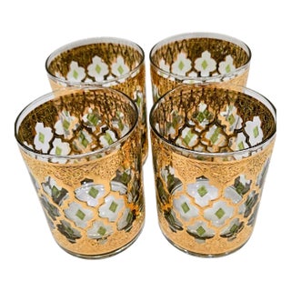 Vintage Culver 22k Gold “Valencia” Old Fashioned Glasses, Set of 4 Signed Tumblers For Sale