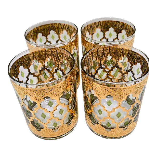 Vintage Culver 22k Gold “Valencia” Old Fashioned Glasses, Set of 4 Signed Tumblers For Sale