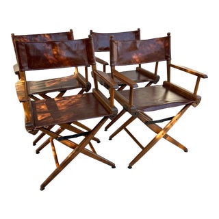 Mid 20th Century Vintage Directors Chairs With Original Faux Leather - Set of 4 For Sale