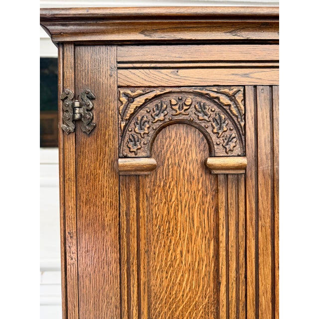 Vintage English Tudor Revival Oak Wardrobe Armoire by Crown Ay Furniture For Sale - Image 11 of 16