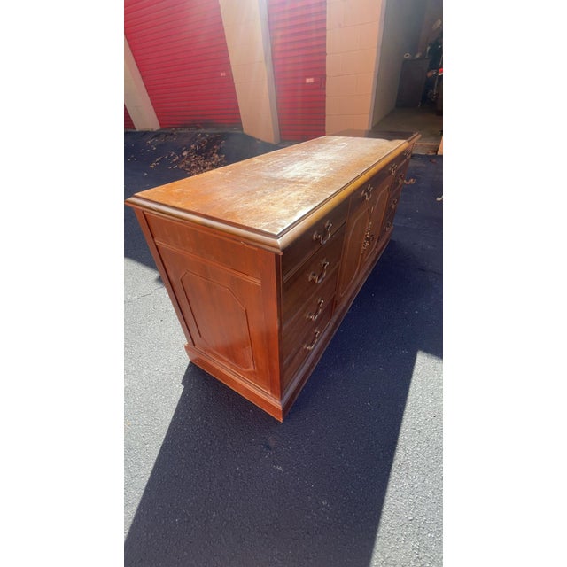 Boling Chair Company Vintage Boling Chair Co. Solid Wood Credenza / Sideboard – Traditional Style With Brass Hardware For Sale - Image 4 of 7