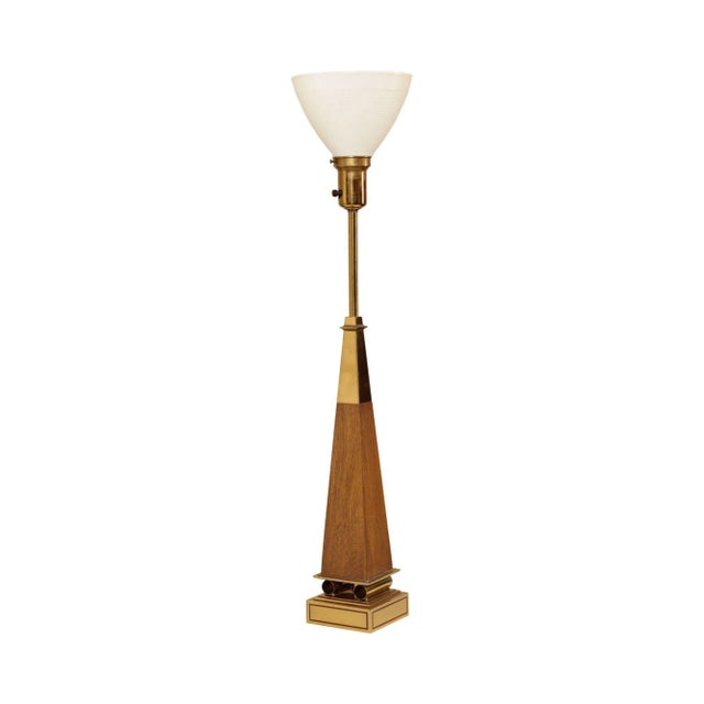 Stiffel Mid Century Brass & Walnut Obelisk Table Lamp For Sale - Image 13 of 13