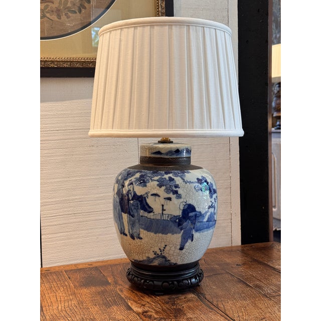 Chinese Mid 20th Century Blue and White Chinese Ginger Jar Lamp For Sale - Image 3 of 10