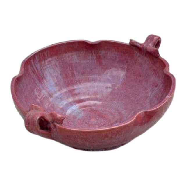 Handmade Magenta Ceramic Bowl With Handles For Sale