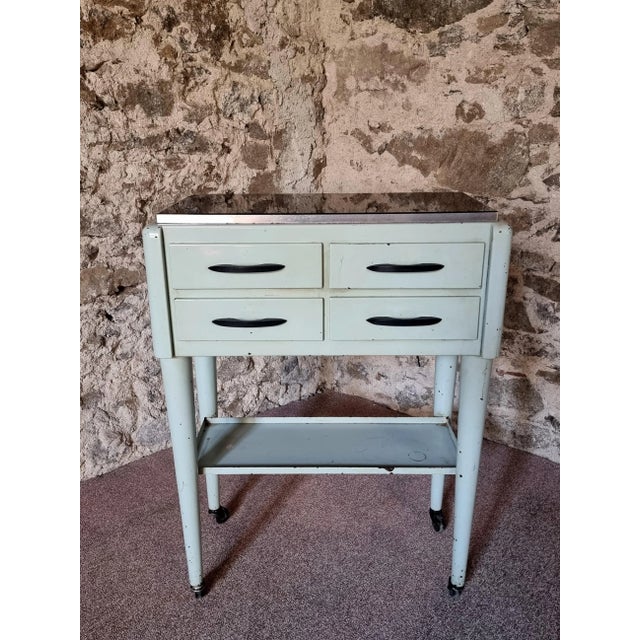 Vintage French Medical Instrument Table Metal Cabinet with Glass Top, 1960s For Sale - Image 11 of 11