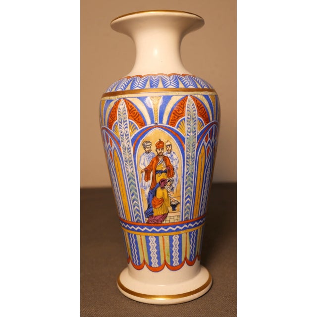 Up for sale is a Late 19th Century English Prattware Style Persian Motifs Footed Baluster Vase! It measures 6 1/8" tall....