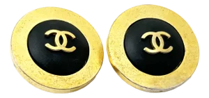 Chanel Vintage Gold Plated CC Black Gold Rim Clip on Earrings as Seen on Nicole Richie, A Pair