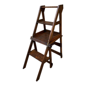 19th Century Solid Tiger Oak Metamorphic Side Chair/Library Ladder