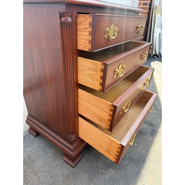 Late 20th Century Henkel Harris Chippendale Style Wild Black Cherry 4 Drawer Nightstand For Sale - Image 14 of 17