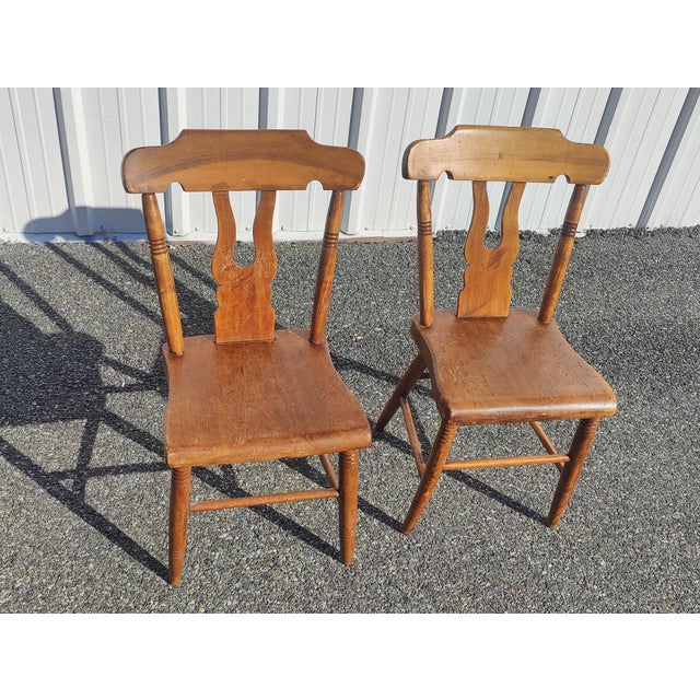 Vintage 1900s Plank Seat Farm Chairs - a Pair For Sale - Image 4 of 4