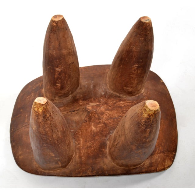 Organic Handmade African Tribal Art Folk Art Hand Carved Wood Stool For Sale - Image 10 of 12