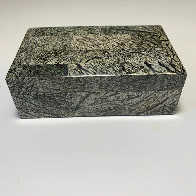 Artfully variegated black & white tessellated stone box after the style of Maitland-Smith. made in the 1970s appearing In...