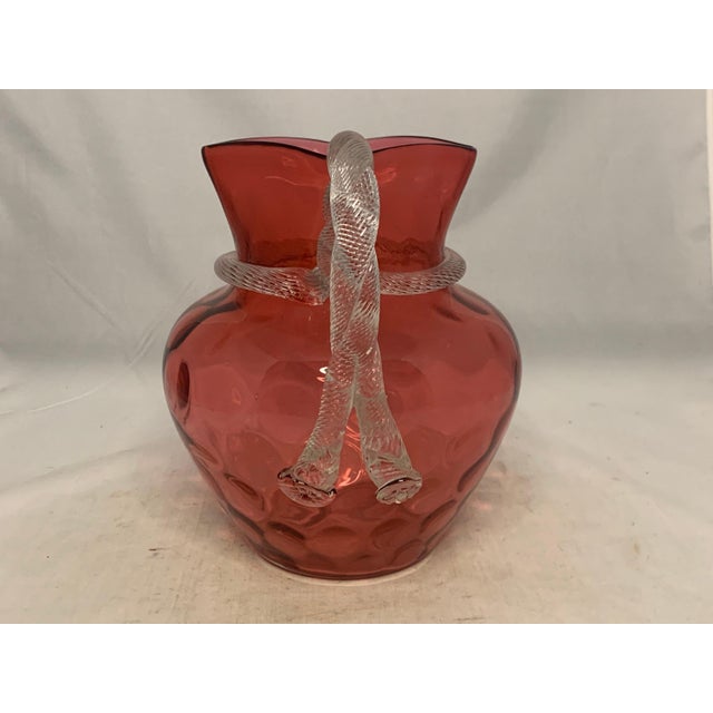 Boston & Sandwich Cranberry Glass Spot-Optic Pitcher with Rope Twist Handle for your consideration. The pitcher measures...