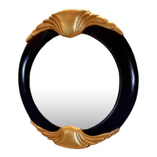 Nostalgic Black & Gold Round Mirror For Sale