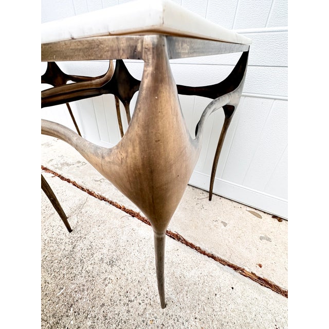 Bronze Vintage Paul Evans Style Brutalist Stone and Metal Side Tables- A Pair For Sale - Image 8 of 11