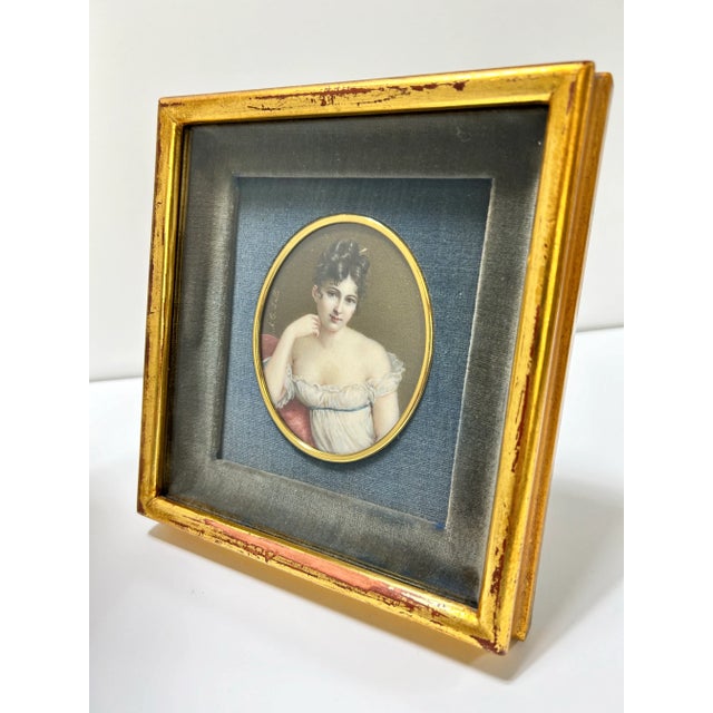 English Antique Signed A. Corsi Lalli Miniature Portrait of a Woman, Gilt Frame For Sale - Image 3 of 12
