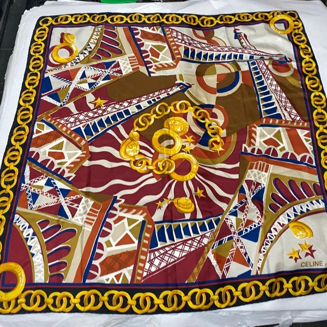 1990s Vintage Large Silk Foulard by Celine Paris For Sale - Image 12 of 12