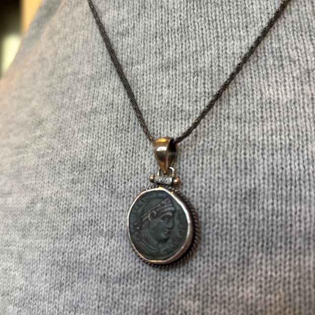 Metal Antique Pendant With Roman Coin With Rope Setting For Sale - Image 7 of 9