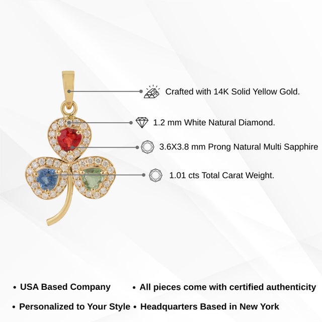 Clover-Inspired 14k Yellow Gold Multi-Sapphire & Diamond Pendant, 1.01ct For Sale - Image 13 of 15