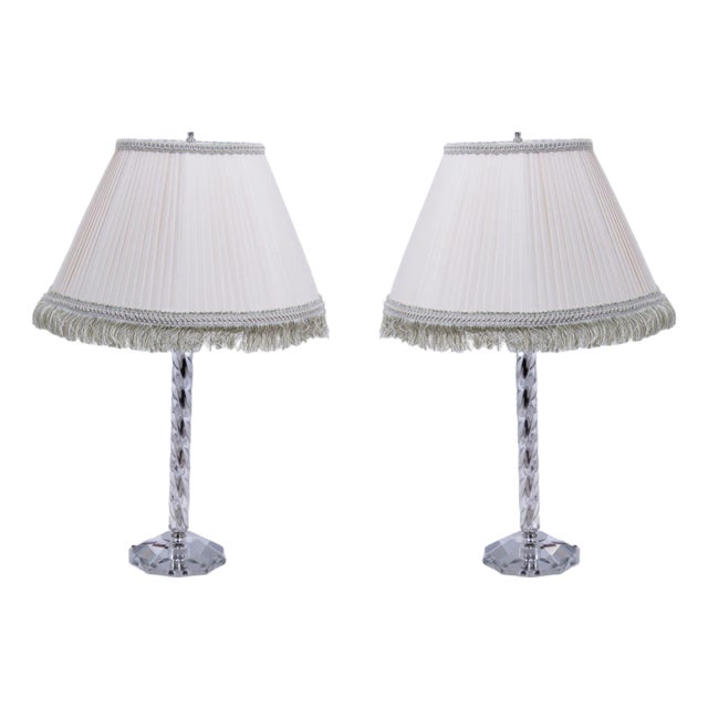 1980s Pair of Tall Mid Century Modern Crystal & Chrome Lamps For Sale