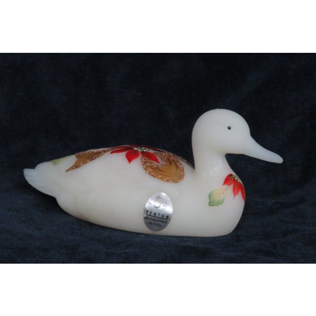 Traditional Fenton Satin Glass Hand Painted Poinsettia Duck Christmas For Sale - Image 3 of 13
