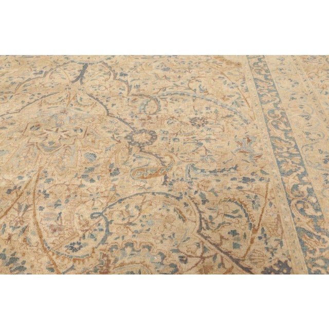 1900 - 1909 Antique Persian Kirman Orange, Beige and Blue Hand Knotted Wool Rug For Sale - Image 5 of 8