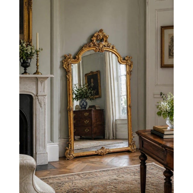 Antique French Rococo Giltwood Floor Mirror, 1800s For Sale - Image 10 of 10