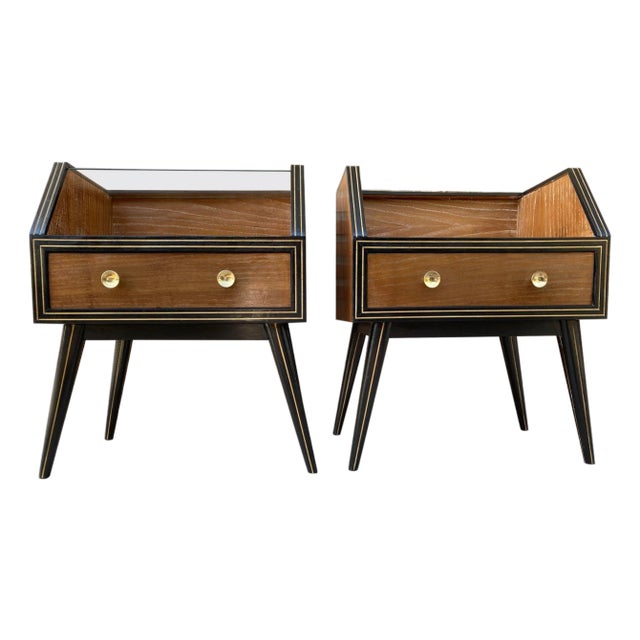 Mid Century Italian Nightstands with Glass, 1960s, Set of 2 For Sale