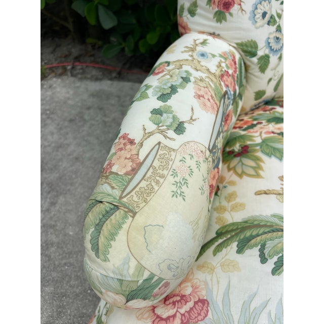 Vintage Hickory Chair Tufted Lounge Chair on Casters in Botanical Print For Sale - Image 10 of 17