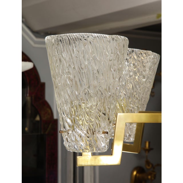 Sculptural Brass and Glass Six-Arm Hanging Light Fixture For Sale - Image 4 of 9