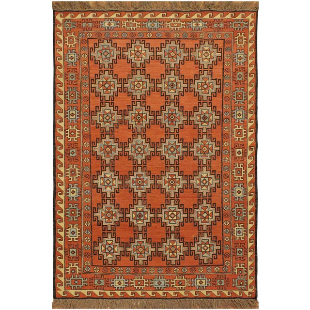Rustic Soumak Orange/Beige Wool Rug - 3'1'' X 5'0'' For Sale - Image 10 of 10