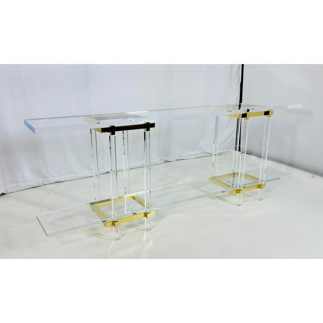 1980s Brass & Lucite Console Table by Charles Hollis Jones, Metric Collection, Signed. For Sale In Los Angeles - Image 6 of 12