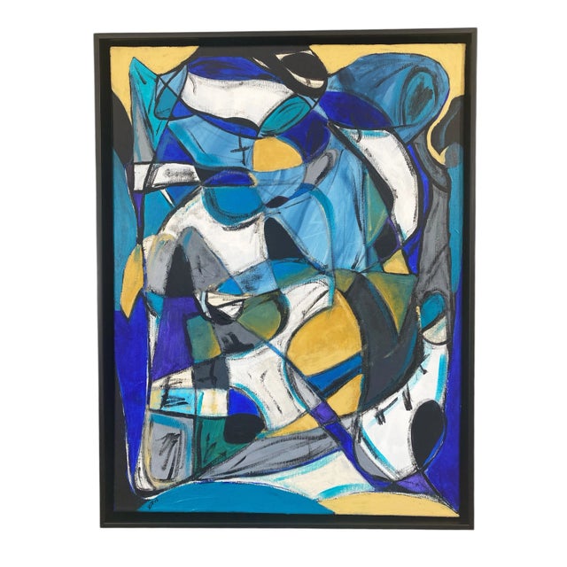 2000 - 2009 Acrylic on Canvas Framed Abstract 25"By 19 " Framed Titled Manhattan Signed Yjr For Sale - Image 5 of 8