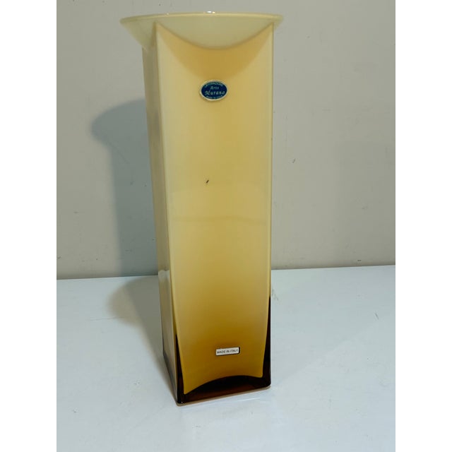 Murano Italian Murano Opaline & Amber Art Glass Vase, Hand Blown, 16” For Sale - Image 4 of 9