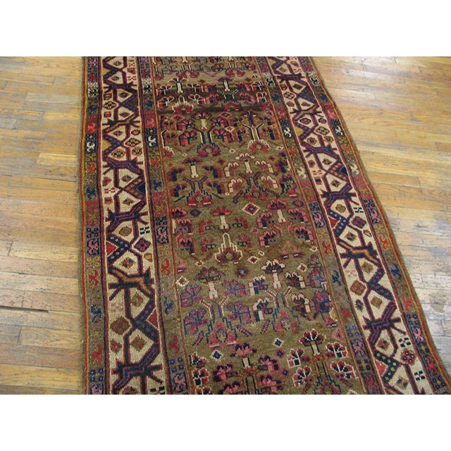 19th Century W. Persian Kurdish Runner Carpet ( 3'9" x 11'3" - 114 x 343 ) Antique Kurdish Persian Brown 1870s Rug, Circa...