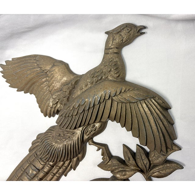 Mid 20th Century Mid Century Cast Aluminum Goldtone Flying Pheasant Wall Sculpture For Sale - Image 5 of 9