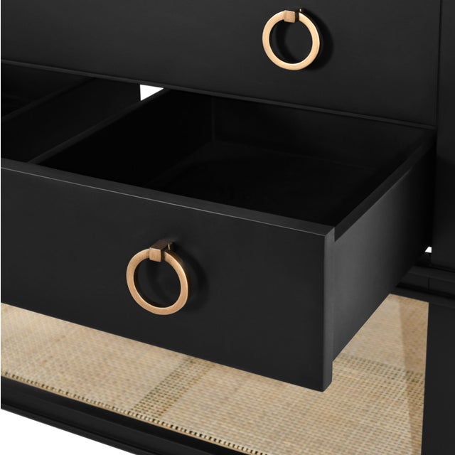 Matthew Izzo Home Cutler 36.5" Black Lacquer Single Porcelain Sink Bath Vanity With Brass Drawer Pulls and Marble Top For Sale In New York - Image 6 of 9
