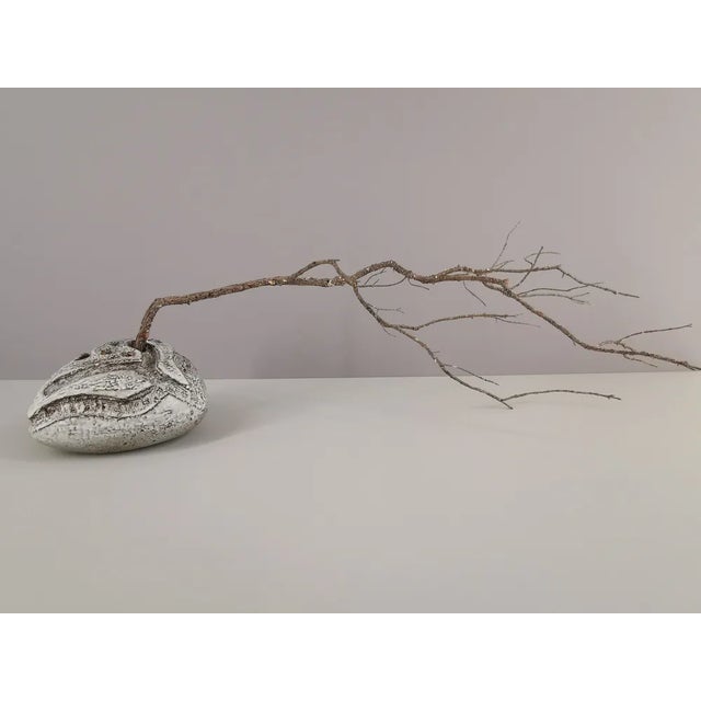 Sublime and rare flower vase by Huguette Bessone (born in 1929), pebble shape with very sculptural and geometric...