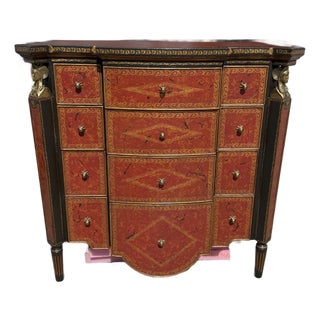 1990s Theodore Alexander Commode Leather Chest of Drawers Brass Hardware For Sale
