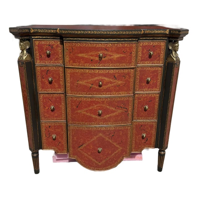 1990s Theodore Alexander Commode Leather Chest of Drawers Brass Hardware For Sale