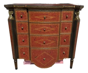 1990s Theodore Alexander Commode Leather Chest of Drawers Brass Hardware