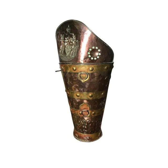 Large 19th Century Brass and Copper Coal Bucket For Sale - Image 3 of 9