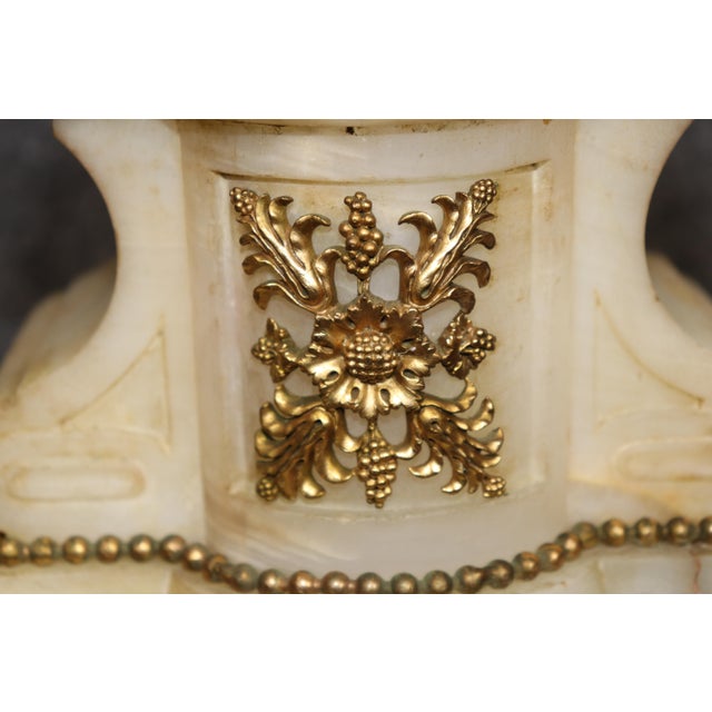 French Pair French Louis XVI 19th Century Ormolu Mounted Alabaster Lamps For Sale - Image 3 of 16