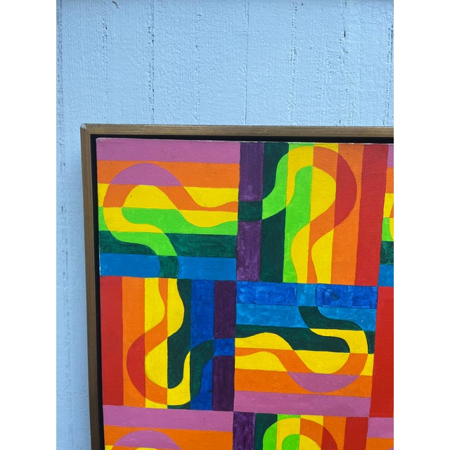 1960s Op-Art Painting in Custom Frame For Sale - Image 4 of 4