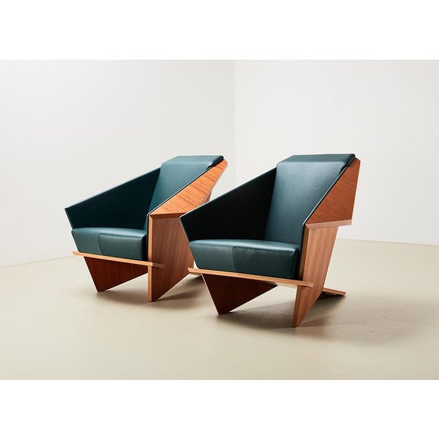 Pair of Taliesin 1 lounge chairs, designed by the architect Frank Lloyd Wright in 1949 for his own home. This pair is a...