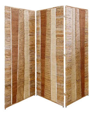 Wicker & Metal Folding Screen or Room Divider in the style of Audoux Minet