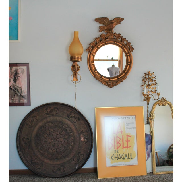 Antique finely engraved copper tray wall art. Could also serve as a coffee table top. Does show signs of wear. Scuffs,...