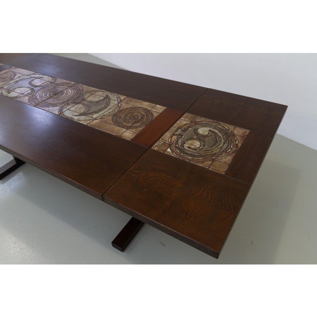 Danish Brutalist Oak Drop Leaf Dining Table with Ox Art Tiles by Gangso, 1970s For Sale - Image 14 of 18