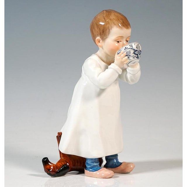 Art Nouveau Hentschelkind Drinking Boy Figurine from Meissen, 1905 For Sale - Image 3 of 6